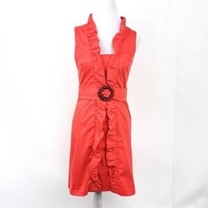Milly New York Danielle Dress Sheath Coral Orange SZ 6 Sleeveless Ruffle Bodice